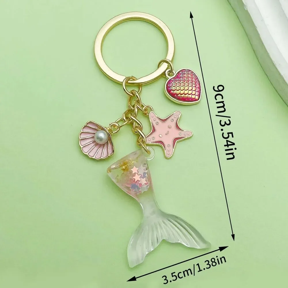 Mermaid Tail Pink Fish Scale Heart Starfish Seashell Keychain Coastal Luxe NWT